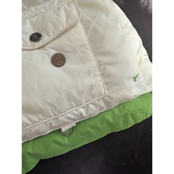 American Eagle Puffer Vest Reversible White Green Quilted Down Outerwear size - Picture 9 of 12